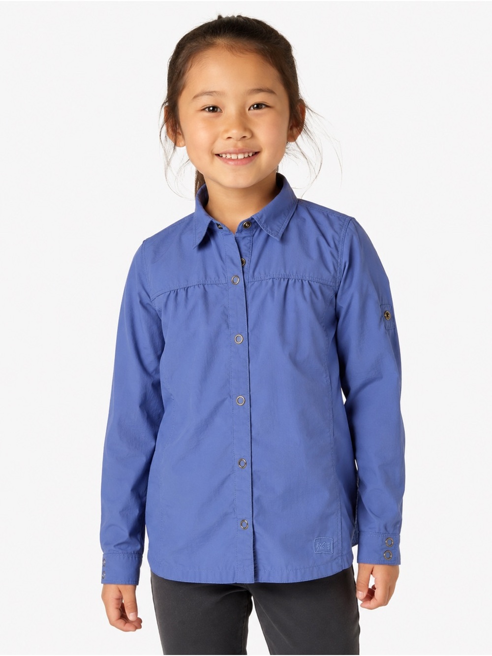 REI Girls Purple Long Sleeve Hiking Trail Shirt XXS 4-5 Snap Roll Tab